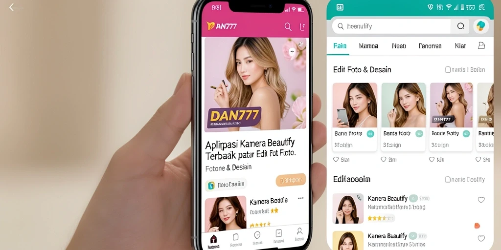 Antarmuka aplikasi DAN777 dengan fitur Kamera Beautify yang menarik.