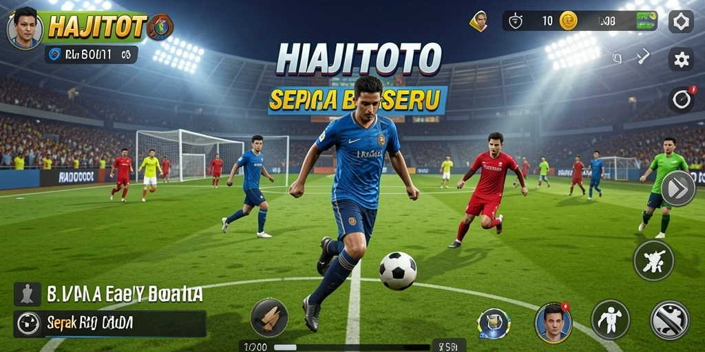 Tampilan antarmuka utama <strong>HAJITOTO</strong> yang menampilkan aksi sepak bola seru.