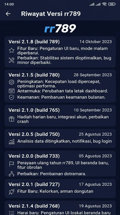 Riwayat Versi rr789 untuk Pengguna Android